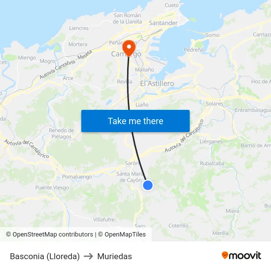 Basconia (Lloreda) to Muriedas map