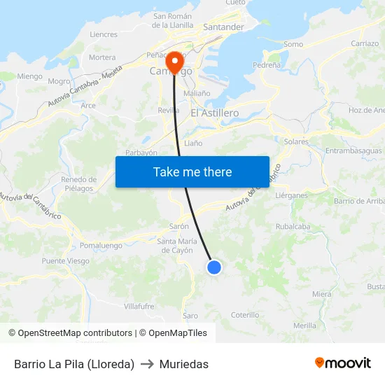 Barrio La Pila (Lloreda) to Muriedas map