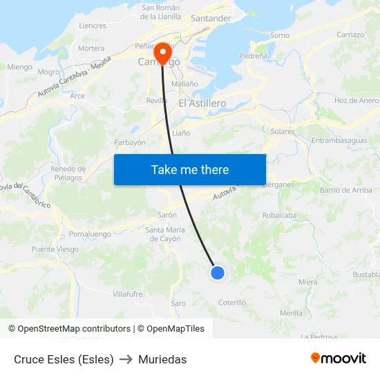 Cruce Esles (Esles) to Muriedas map