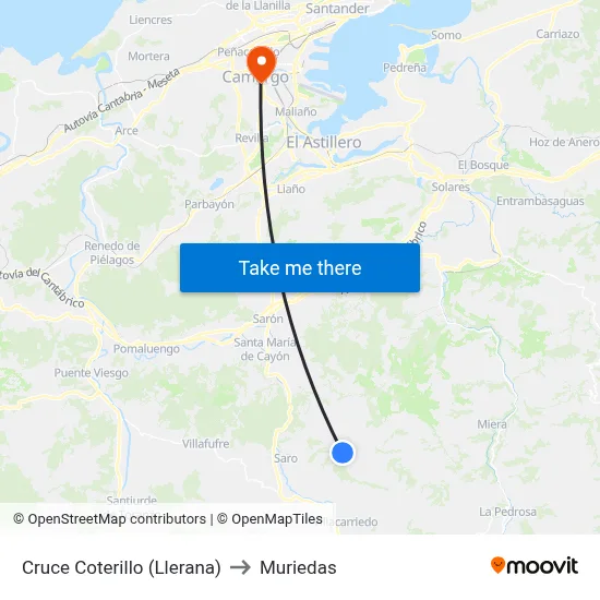 Cruce Coterillo (Llerana) to Muriedas map