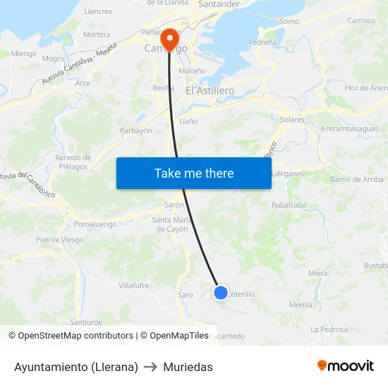 Ayuntamiento (Llerana) to Muriedas map