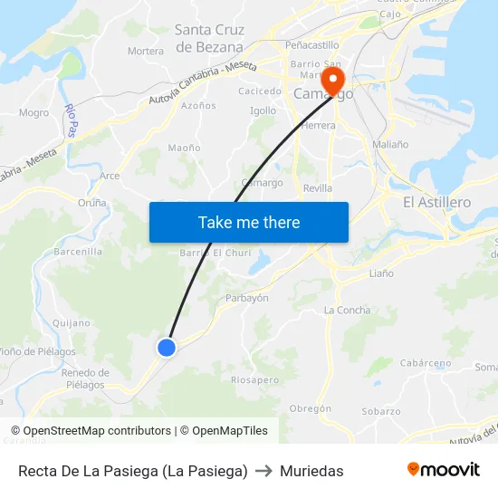 Recta De La Pasiega (La Pasiega) to Muriedas map