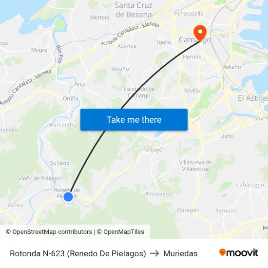 Rotonda N-623 (Renedo De Pielagos) to Muriedas map