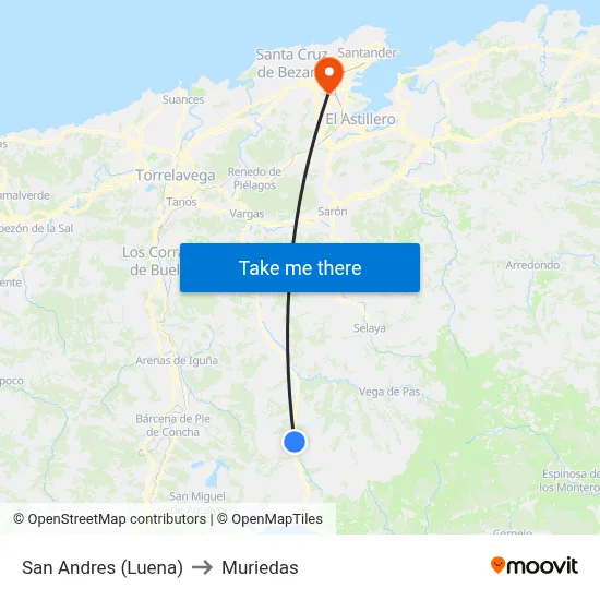 San Andres (Luena) to Muriedas map