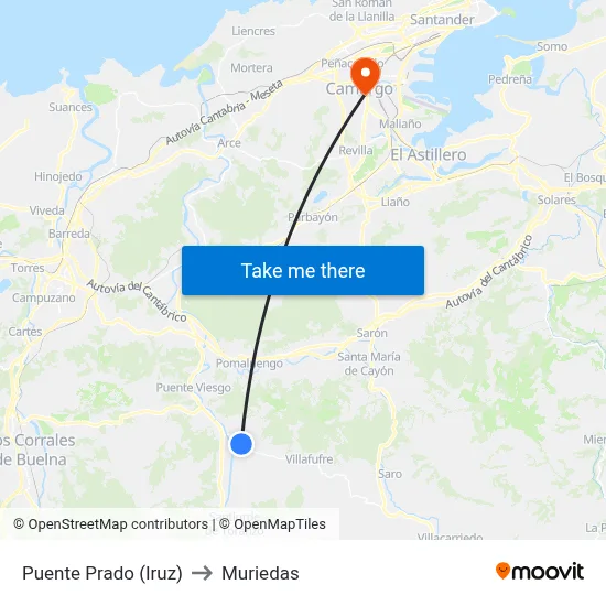 Puente Prado (Iruz) to Muriedas map