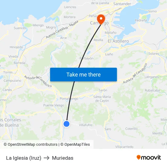 La Iglesia (Iruz) to Muriedas map