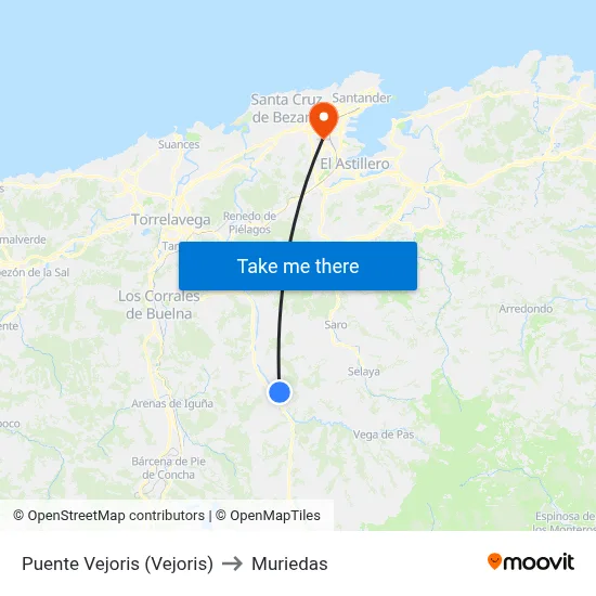 Puente Vejoris (Vejoris) to Muriedas map
