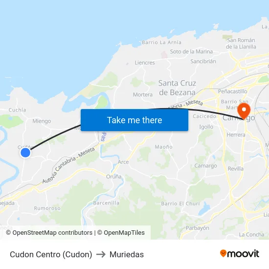 Cudon Centro (Cudon) to Muriedas map