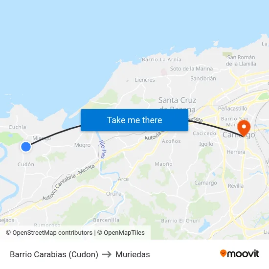 Barrio Carabias (Cudon) to Muriedas map