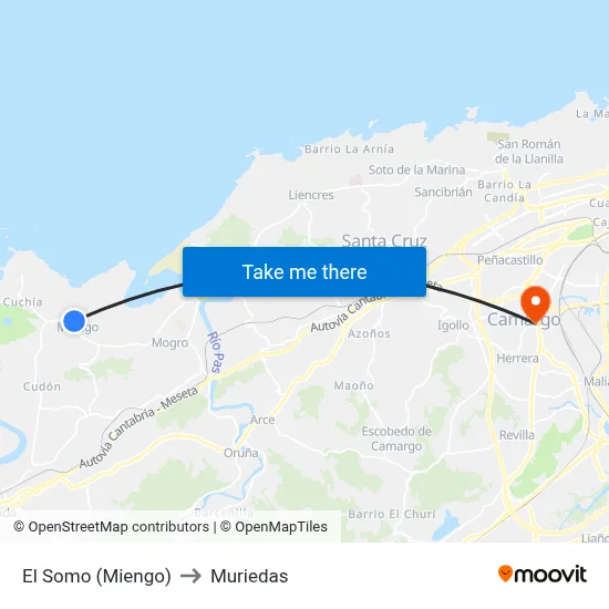 El Somo (Miengo) to Muriedas map