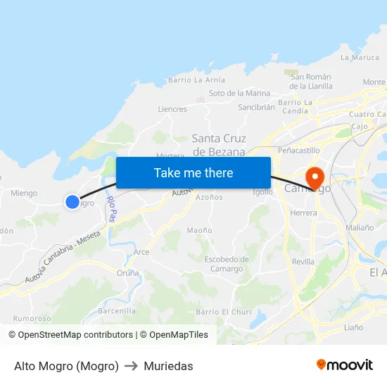 Alto Mogro (Mogro) to Muriedas map