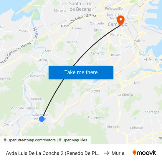 Avda Luis De La Concha 2 (Renedo De Pielagos) to Muriedas map