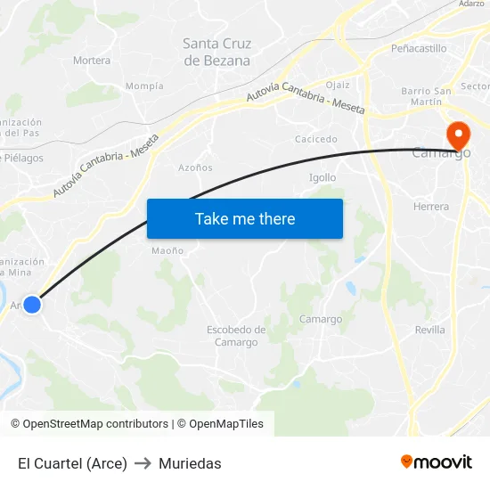 El Cuartel (Arce) to Muriedas map