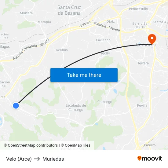 Velo (Arce) to Muriedas map