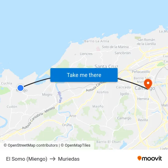 El Somo (Miengo) to Muriedas map