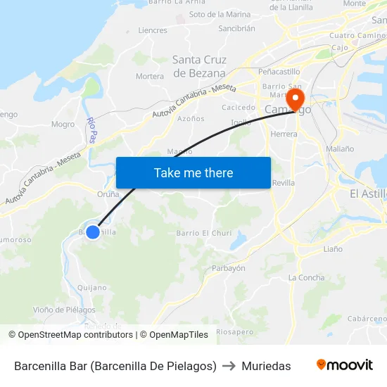 Barcenilla Bar (Barcenilla De Pielagos) to Muriedas map