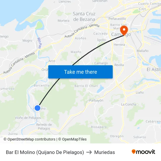 Bar El Molino (Quijano De Pielagos) to Muriedas map