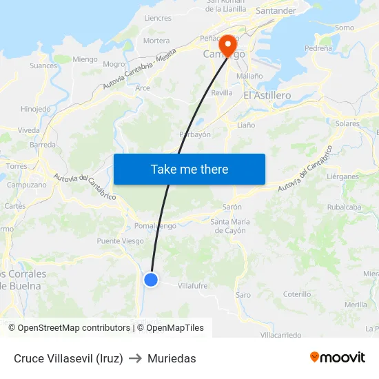 Cruce Villasevil (Iruz) to Muriedas map
