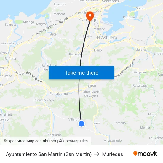 Ayuntamiento San Martin (San Martin) to Muriedas map