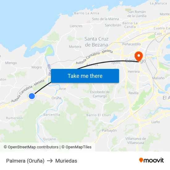Palmera (Oruña) to Muriedas map