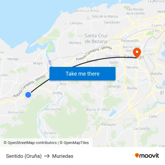 Sentido (Oruña) to Muriedas map