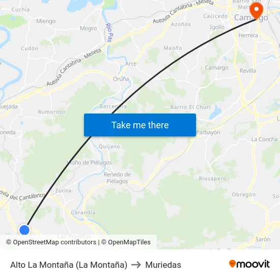 Alto La Montaña (La Montaña) to Muriedas map