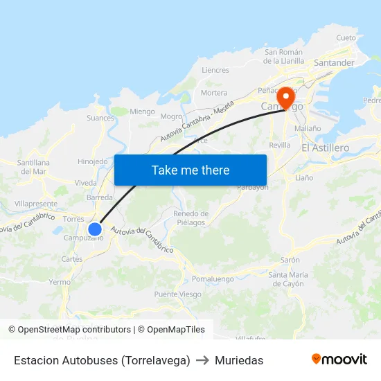 Estacion Autobuses (Torrelavega) to Muriedas map