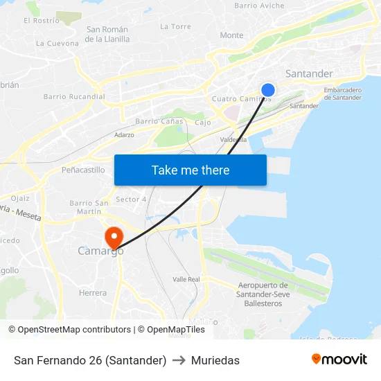 San Fernando 26 (Santander) to Muriedas map