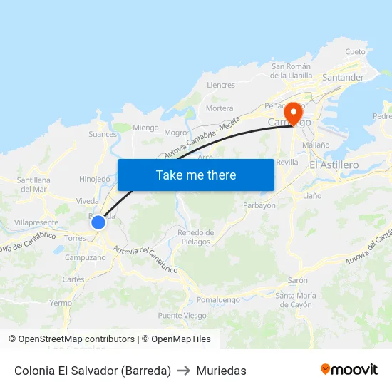 Colonia El Salvador (Barreda) to Muriedas map