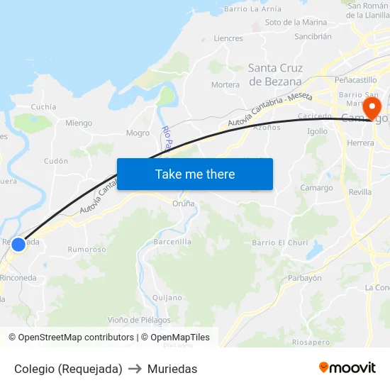 Colegio (Requejada) to Muriedas map