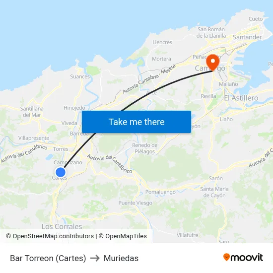 Bar Torreon (Cartes) to Muriedas map