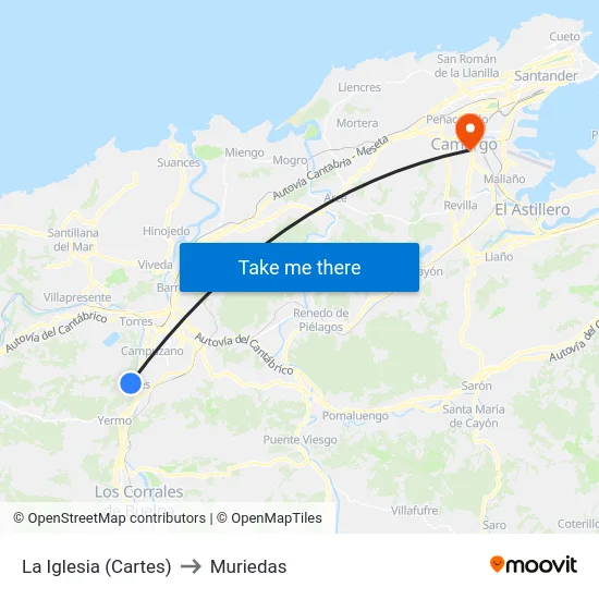 La Iglesia (Cartes) to Muriedas map