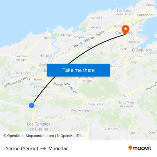 Yermo (Yermo) to Muriedas map