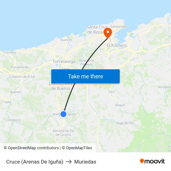 Cruce (Arenas De Iguña) to Muriedas map