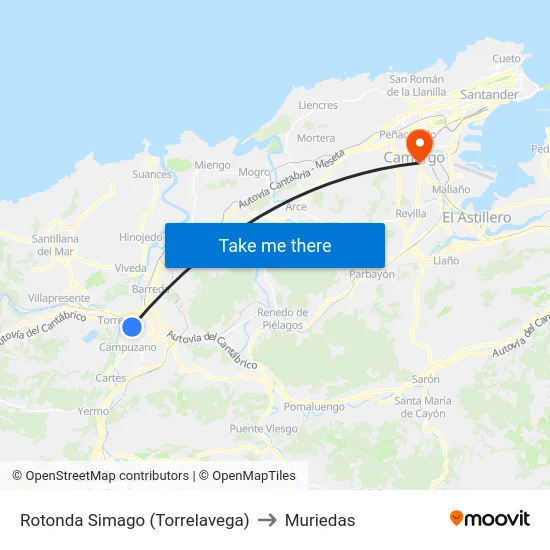 Rotonda Simago (Torrelavega) to Muriedas map