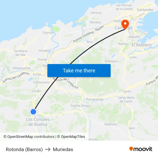 Rotonda (Barros) to Muriedas map