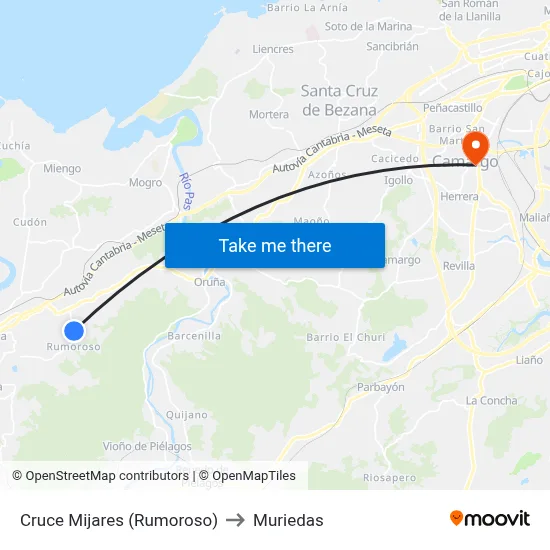 Cruce Mijares (Rumoroso) to Muriedas map