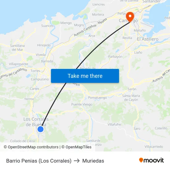 Barrio Penias (Los Corrales) to Muriedas map