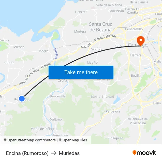 Encina (Rumoroso) to Muriedas map