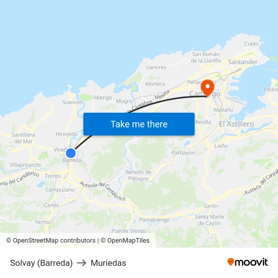 Solvay (Barreda) to Muriedas map