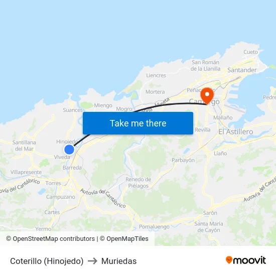 Coterillo (Hinojedo) to Muriedas map