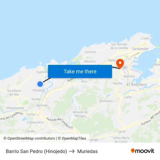 Barrio San Pedro (Hinojedo) to Muriedas map