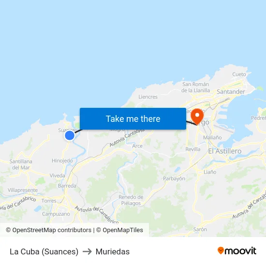 La Cuba (Suances) to Muriedas map