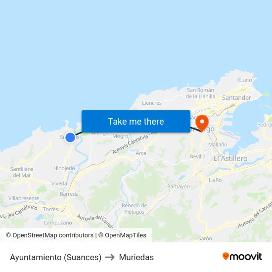 Ayuntamiento (Suances) to Muriedas map