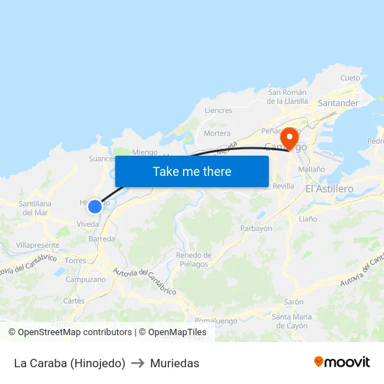 La Caraba (Hinojedo) to Muriedas map