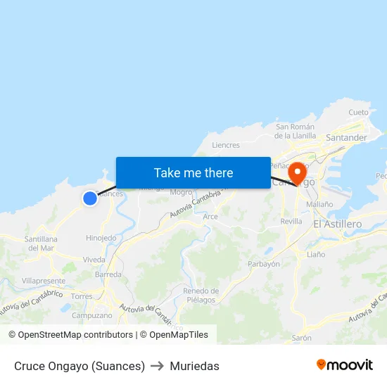 Cruce Ongayo (Suances) to Muriedas map
