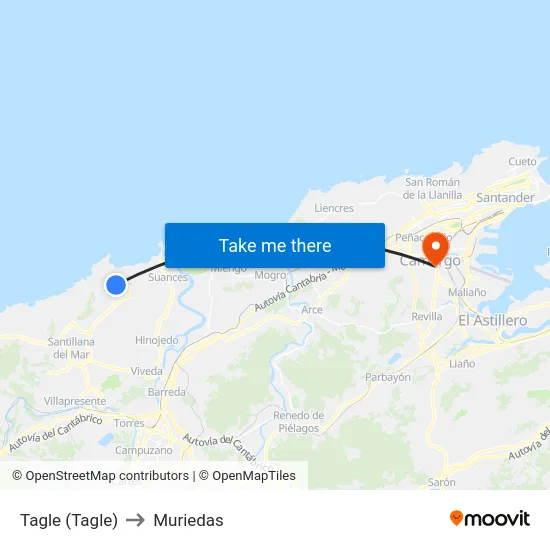 Tagle (Tagle) to Muriedas map