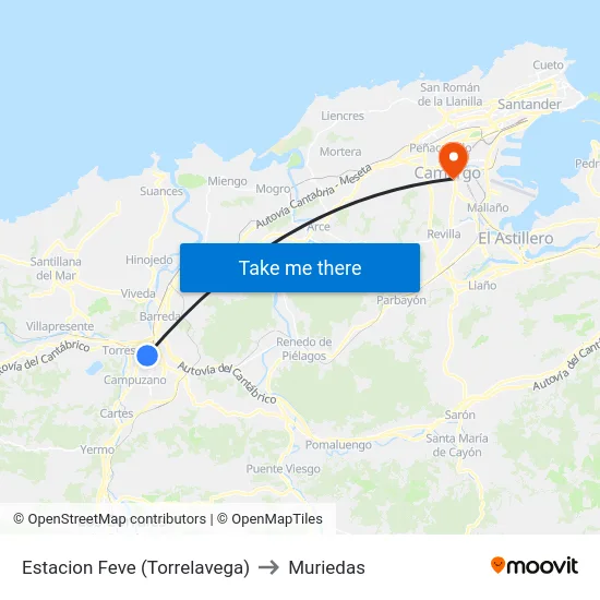 Estacion Feve (Torrelavega) to Muriedas map