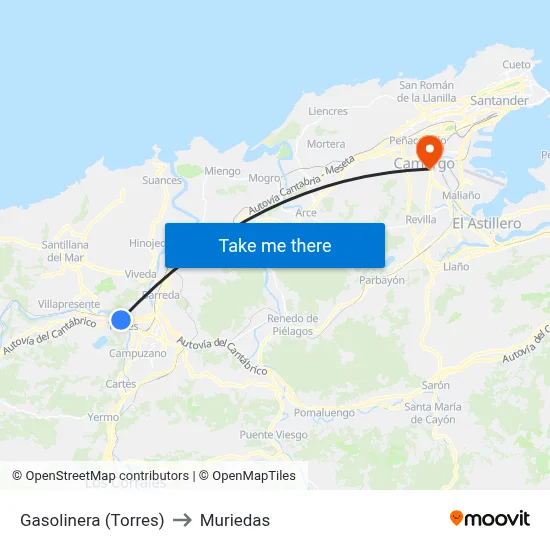 Gasolinera (Torres) to Muriedas map