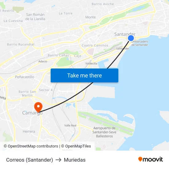 Correos (Santander) to Muriedas map